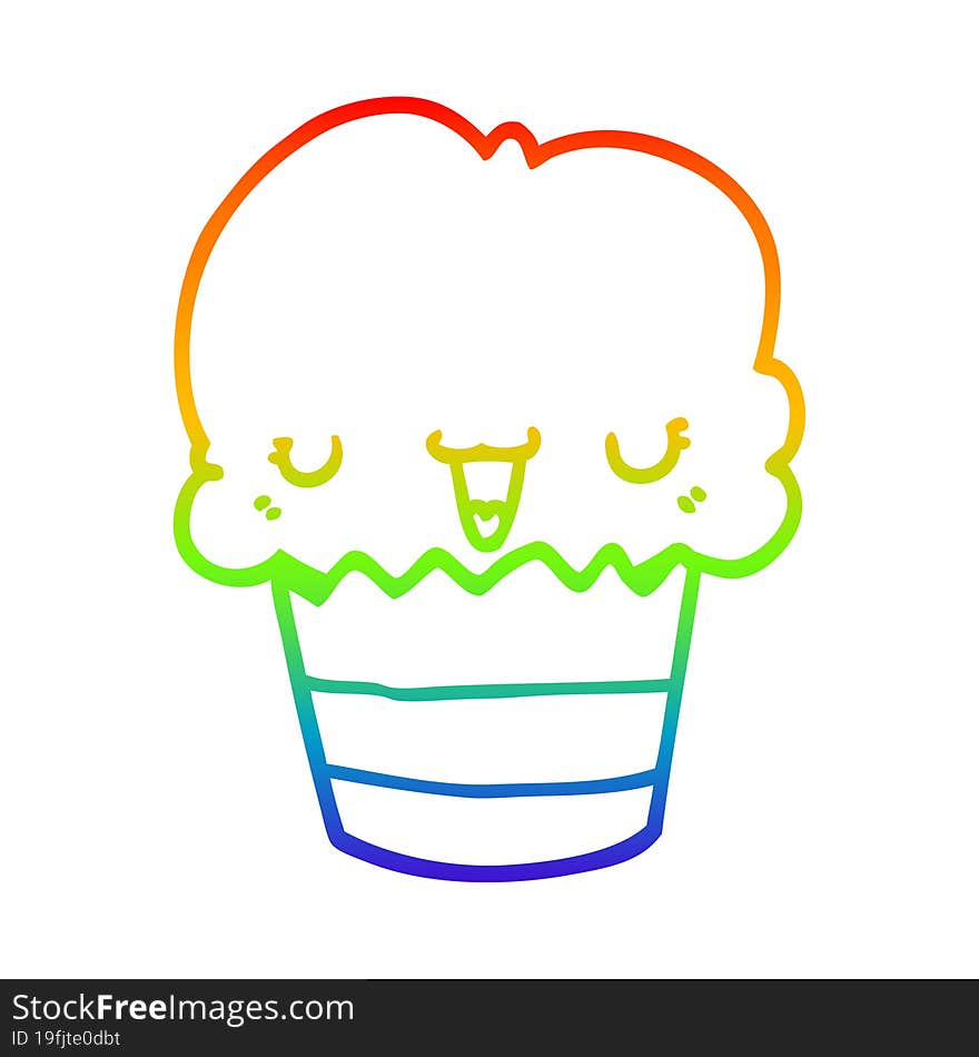 rainbow gradient line drawing cartoon cupcake with face