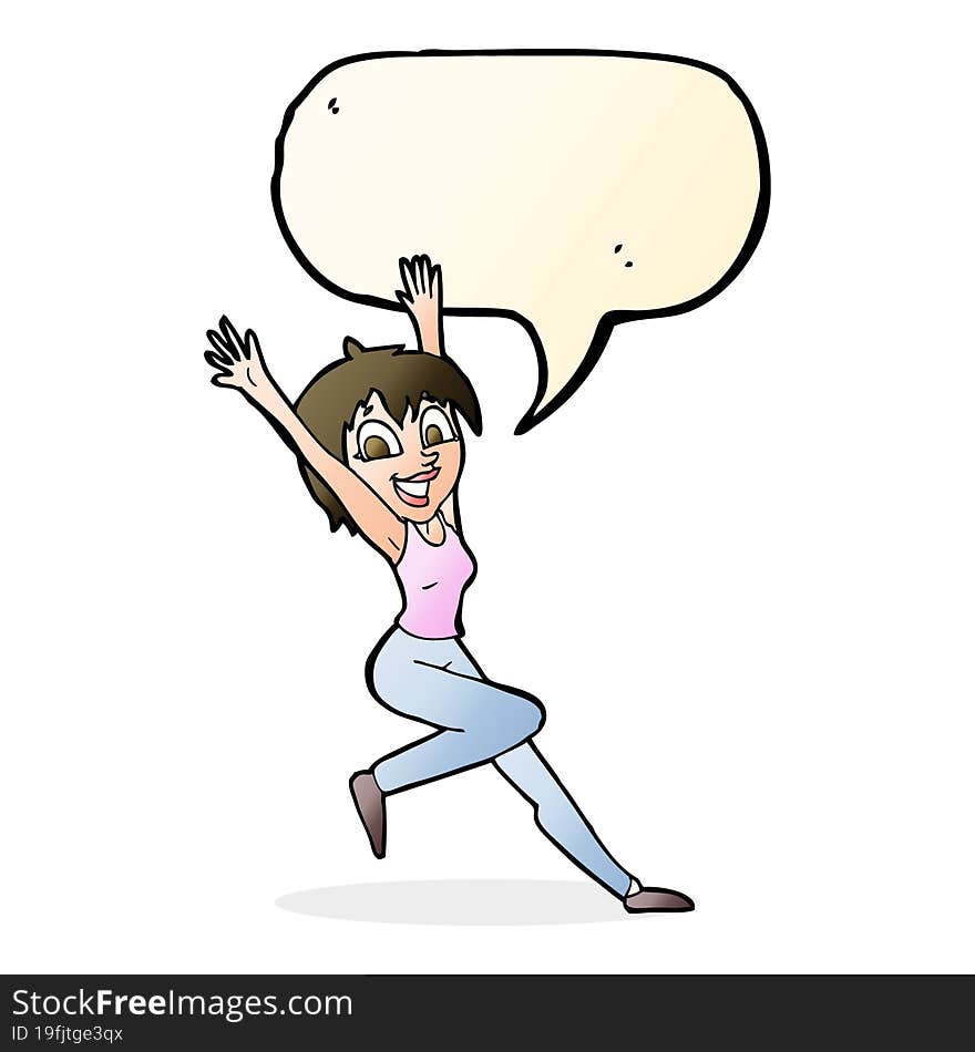 cartoon excited woman with speech bubble