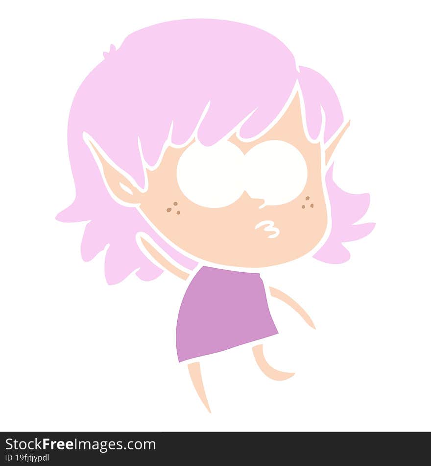 flat color style cartoon elf girl staring