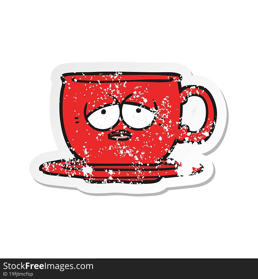 distressed sticker of a cartoon tired tea cup