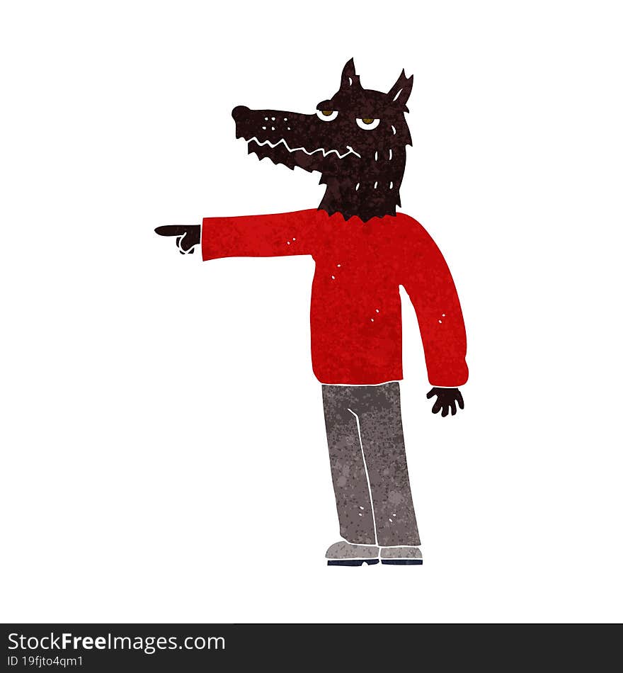 cartoon wolf man pointing