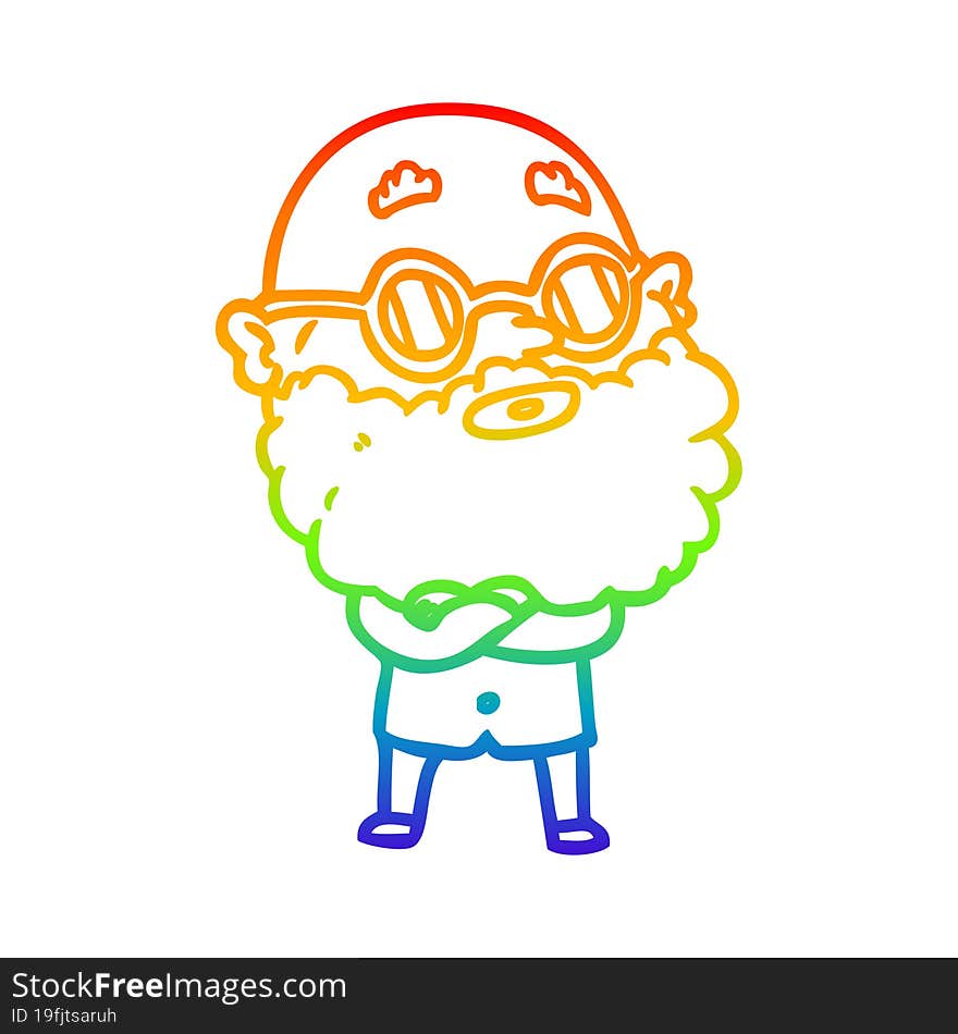 rainbow gradient line drawing cartoon curious man with beard and glasses