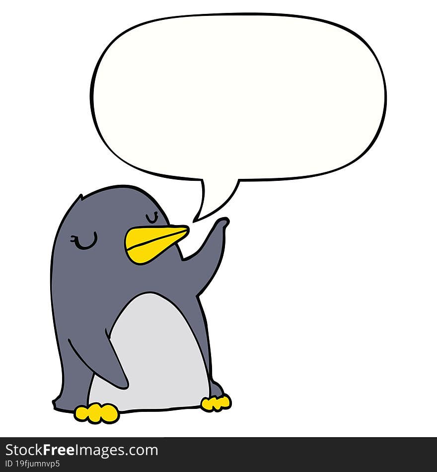 Cartoon Penguin And Speech Bubble