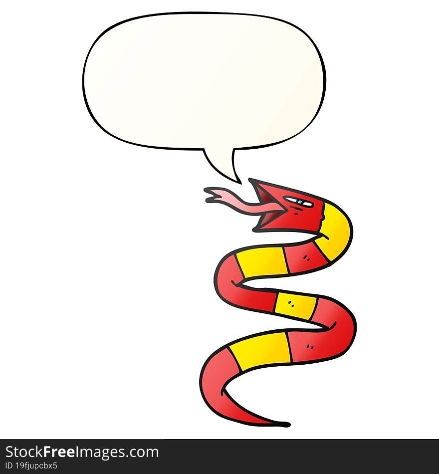 hissing cartoon snake and speech bubble in smooth gradient style