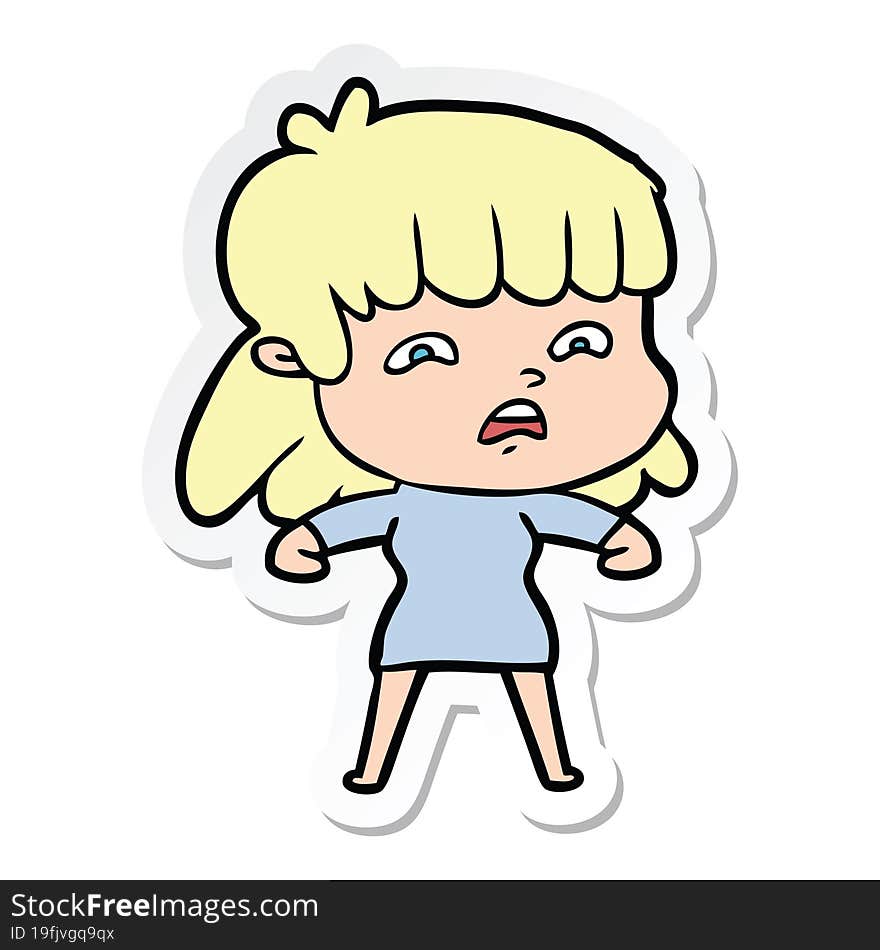 sticker of a cartoon worried woman