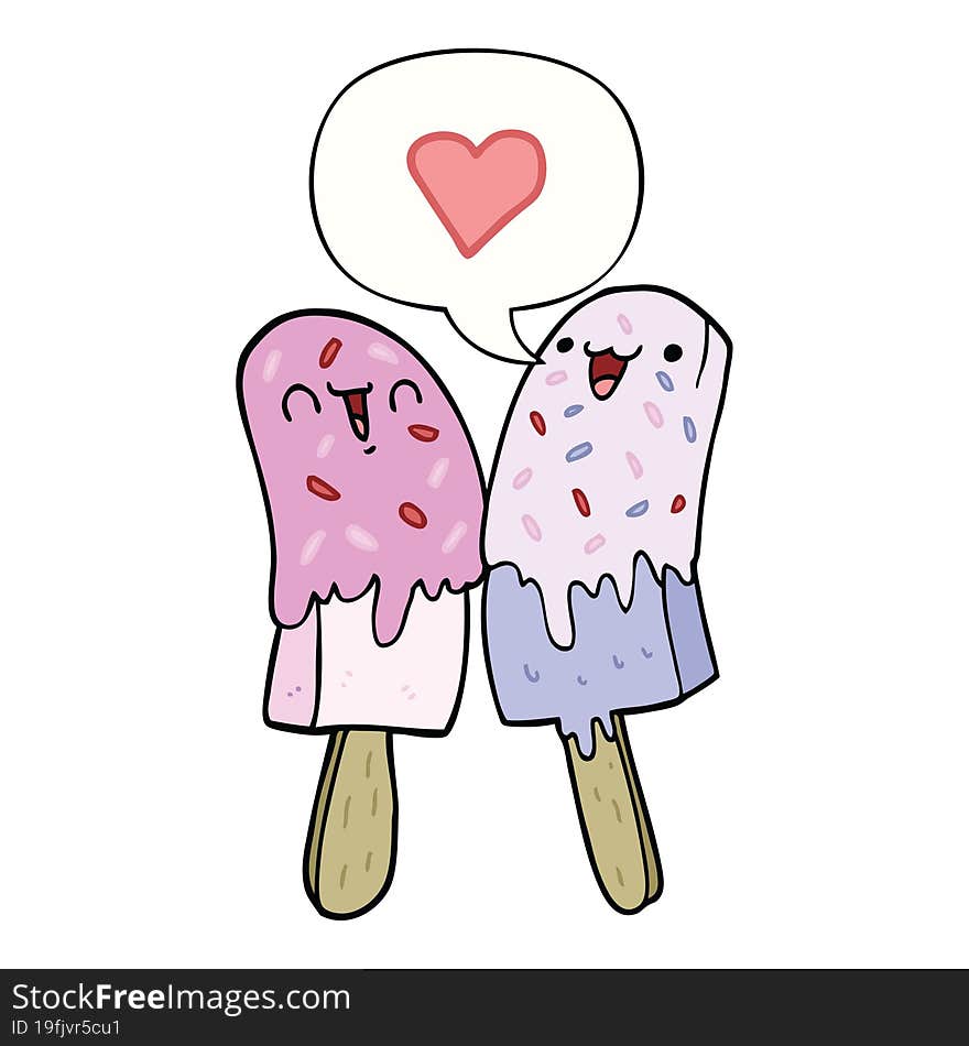 cartoon ice lolly in love with speech bubble. cartoon ice lolly in love with speech bubble