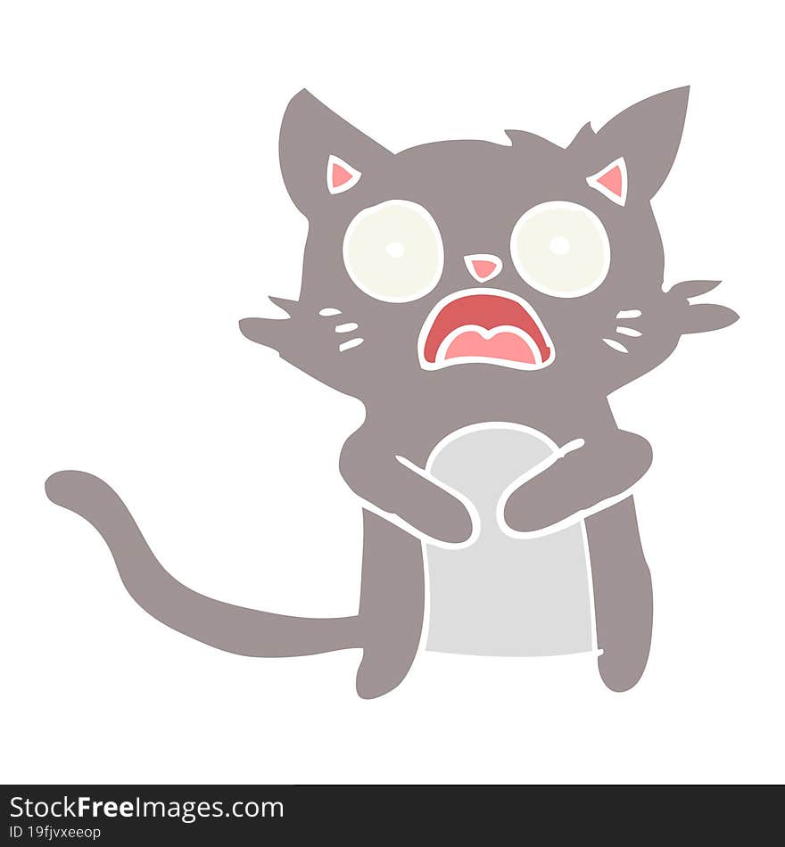 flat color style cartoon horrified cat