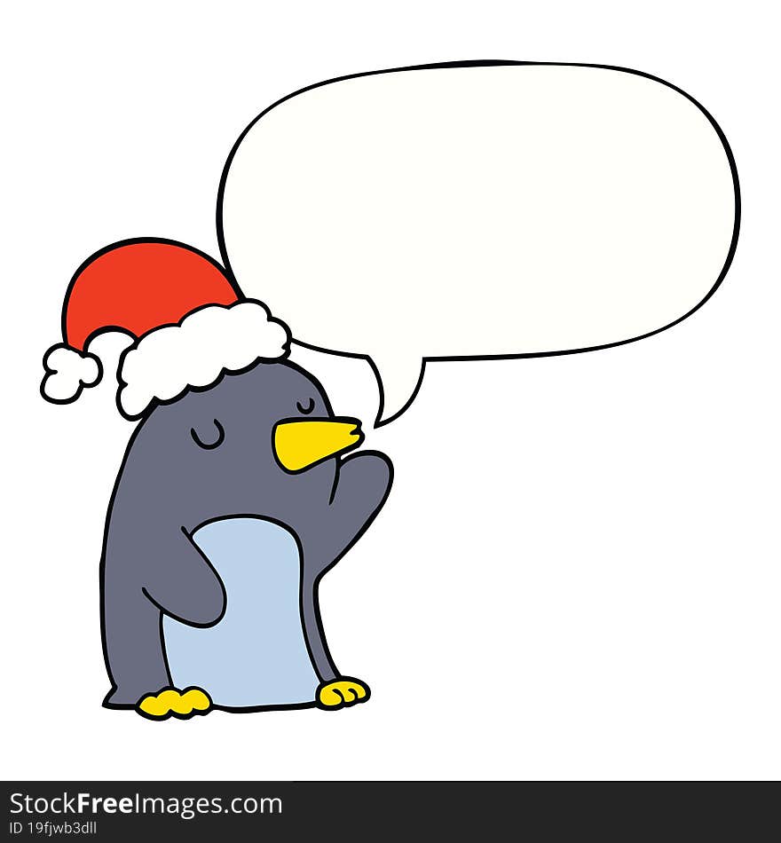 cute cartoon christmas penguin and speech bubble