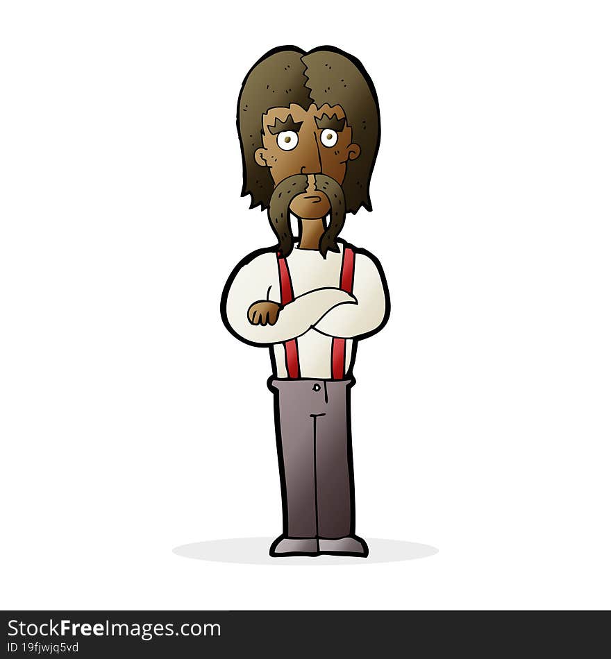 cartoon long mustache man with folded arms