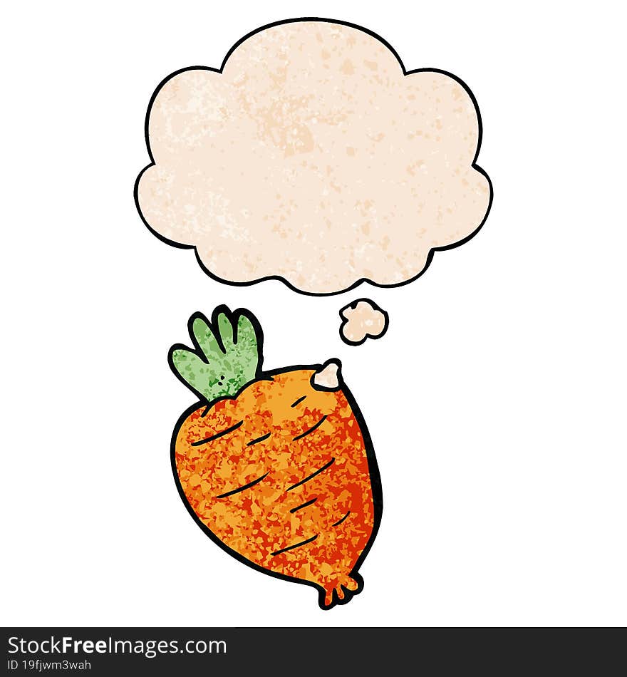 cartoon root vegetable and thought bubble in grunge texture pattern style