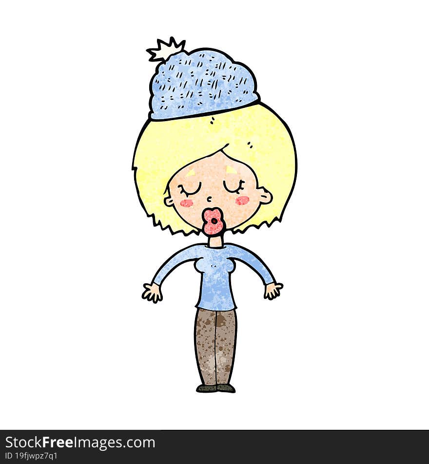 Cartoon Woman Wearing Winter Hat