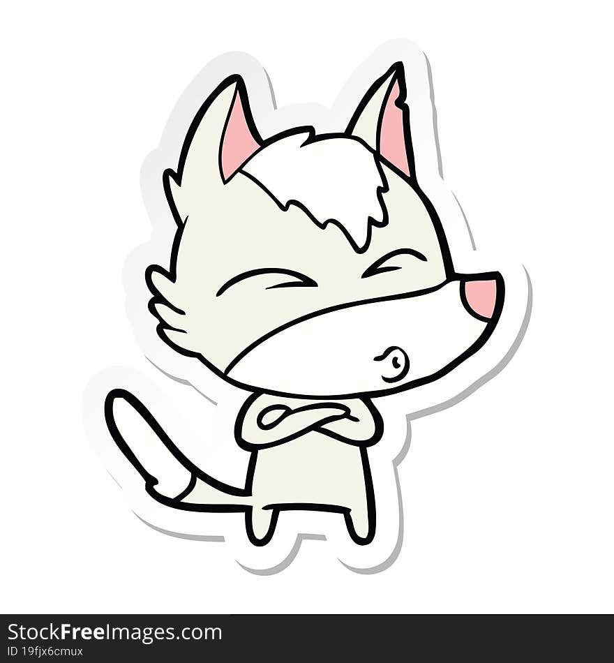 sticker of a cartoon wolf whistling