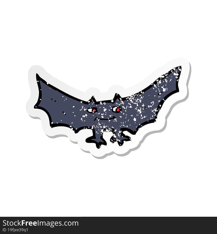 Retro Distressed Sticker Of A Cartoon Spooky Vampire Bat