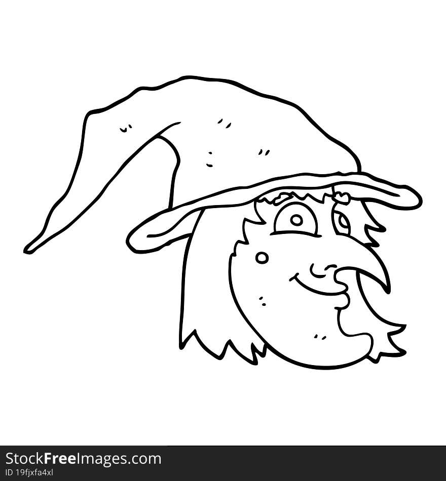 Line Drawing Cartoon Happy Witch