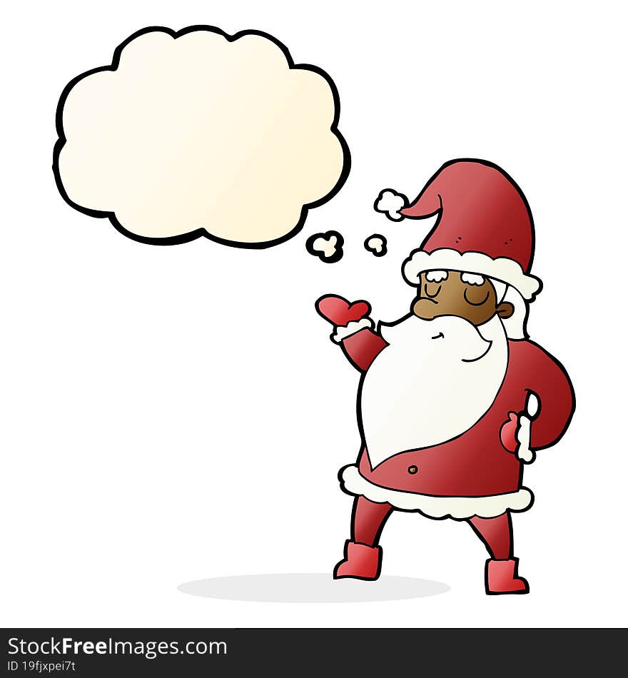 cartoon santa claus with thought bubble