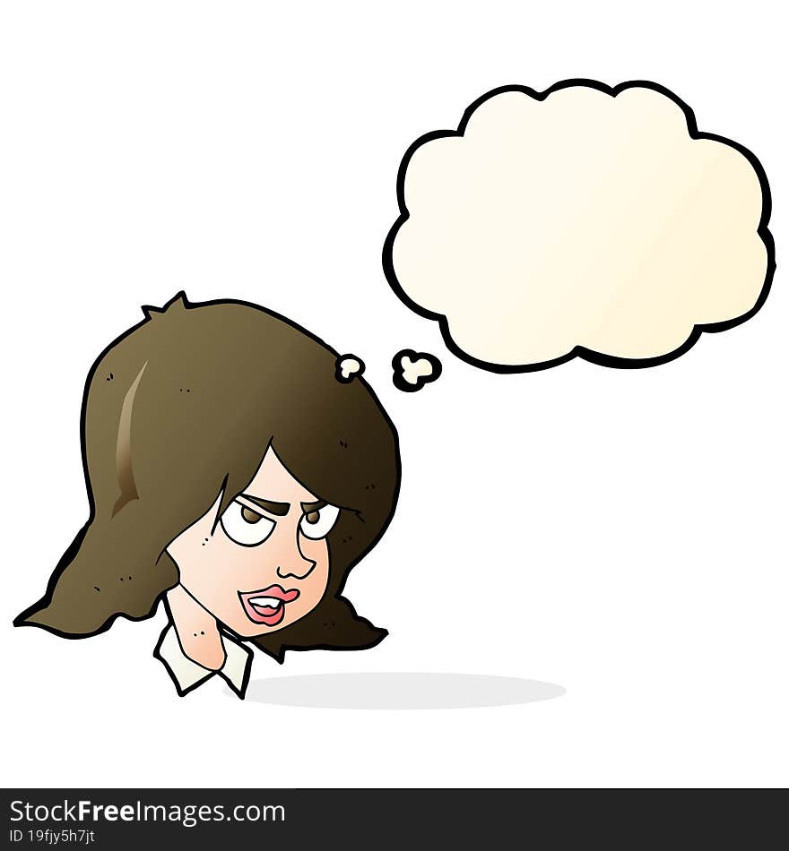 cartoon annoyed woman with thought bubble