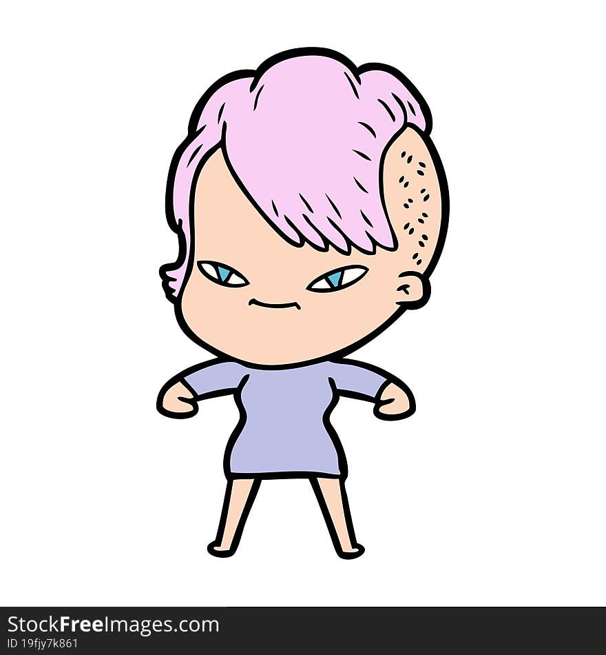 cute cartoon girl with hipster haircut. cute cartoon girl with hipster haircut