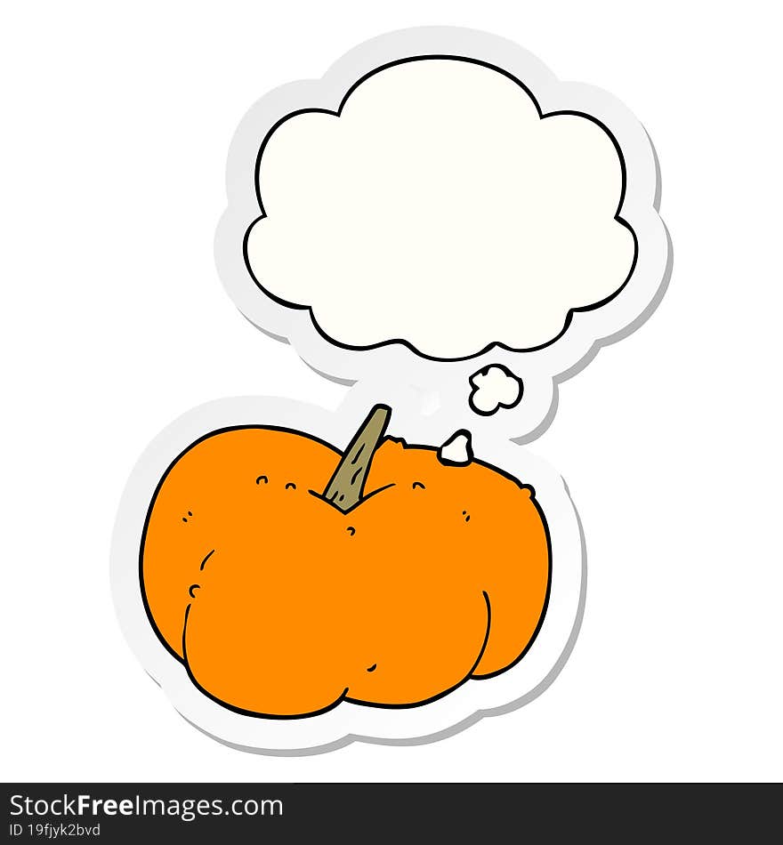 cartoon pumpkin squash and thought bubble as a printed sticker