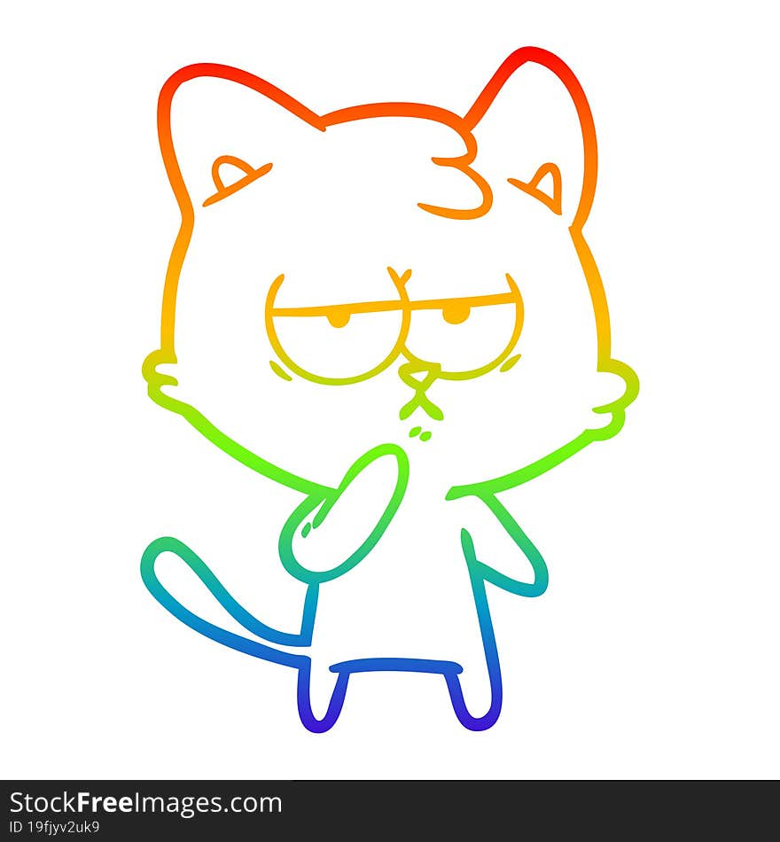 rainbow gradient line drawing bored cartoon cat