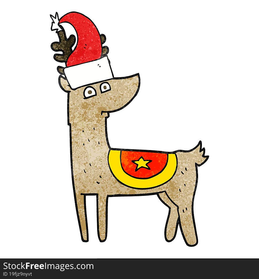 textured cartoon reindeer wearing christmas hat