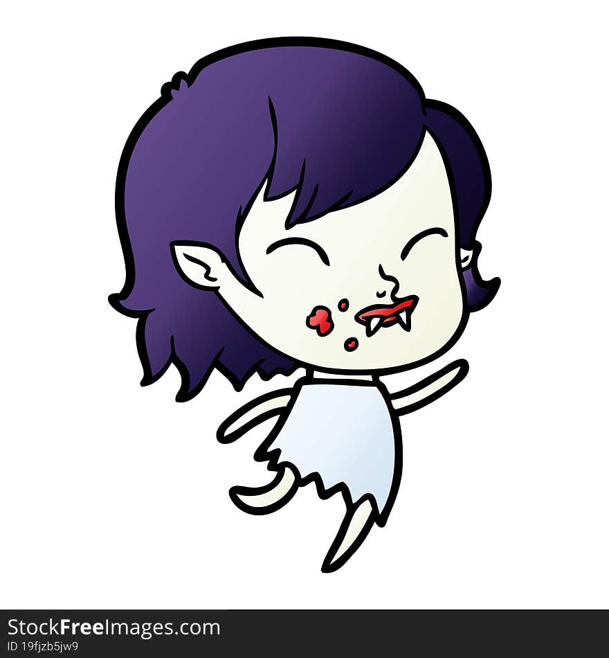 cartoon vampire girl with blood on cheek. cartoon vampire girl with blood on cheek