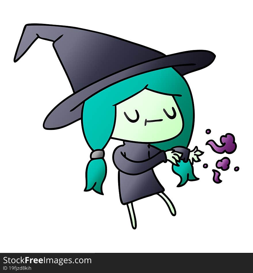 gradient cartoon of cute kawaii witch