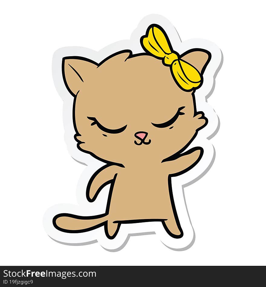 sticker of a cute cartoon cat with bow