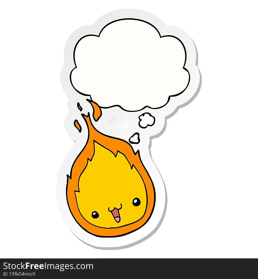 cute cartoon flame and thought bubble as a printed sticker