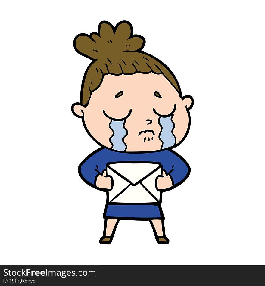 cartoon crying woman with letter. cartoon crying woman with letter