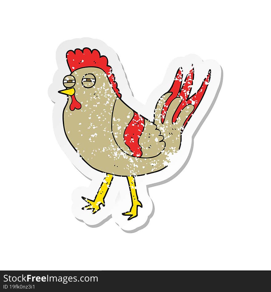 Retro Distressed Sticker Of A Cartoon Chicken