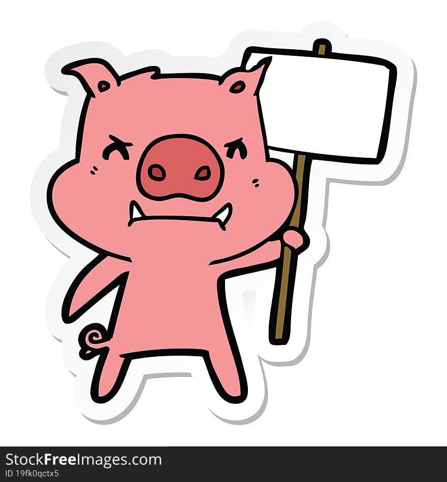 sticker of a angry cartoon pig protesting