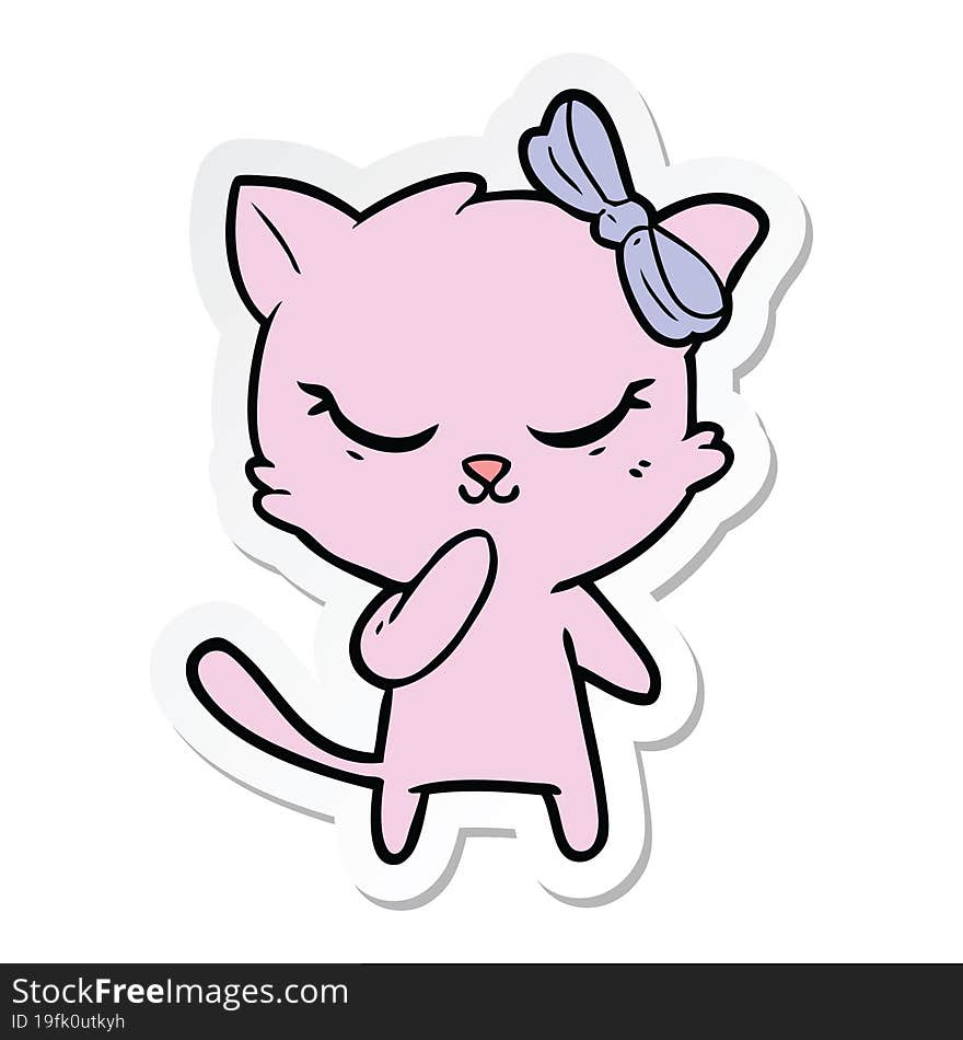 sticker of a cute cartoon cat with bow