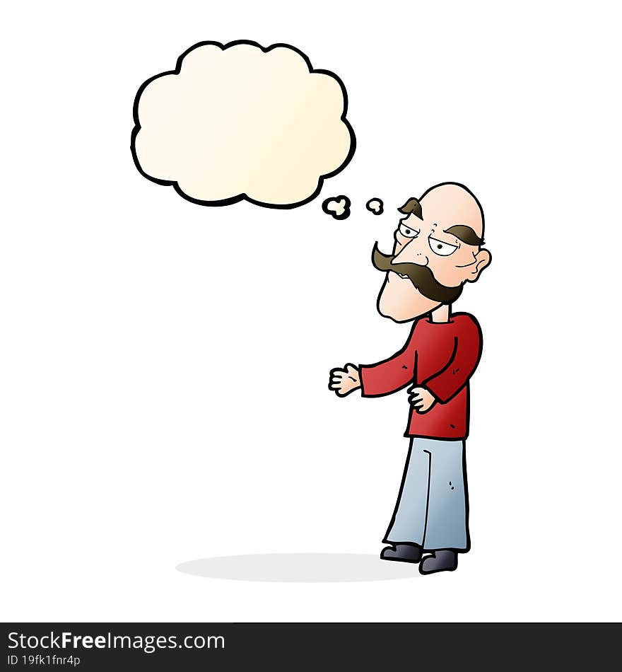 cartoon old man with mustache with thought bubble