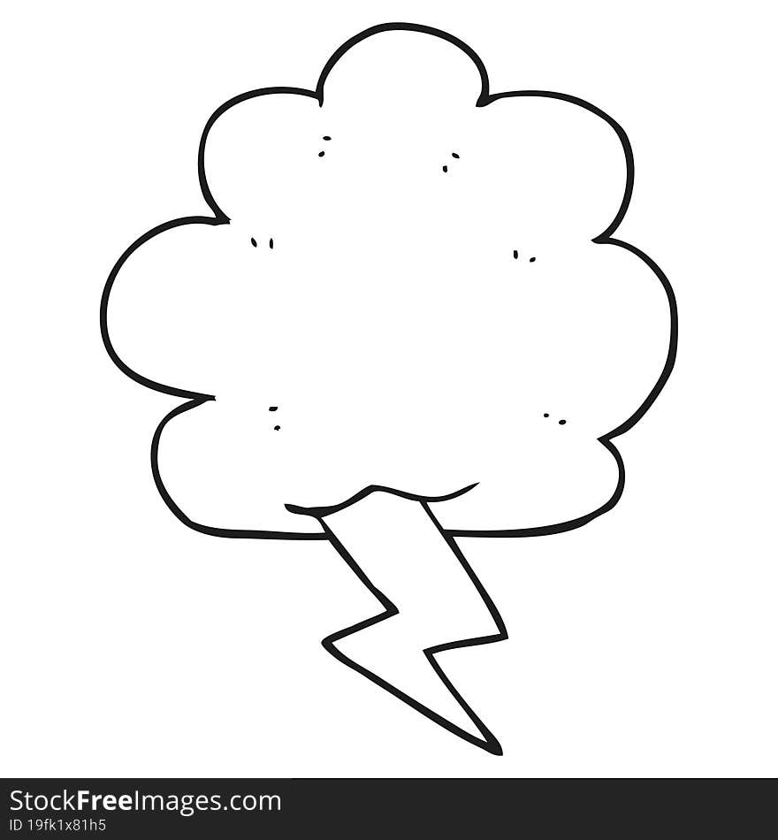 freehand drawn black and white cartoon thundercloud