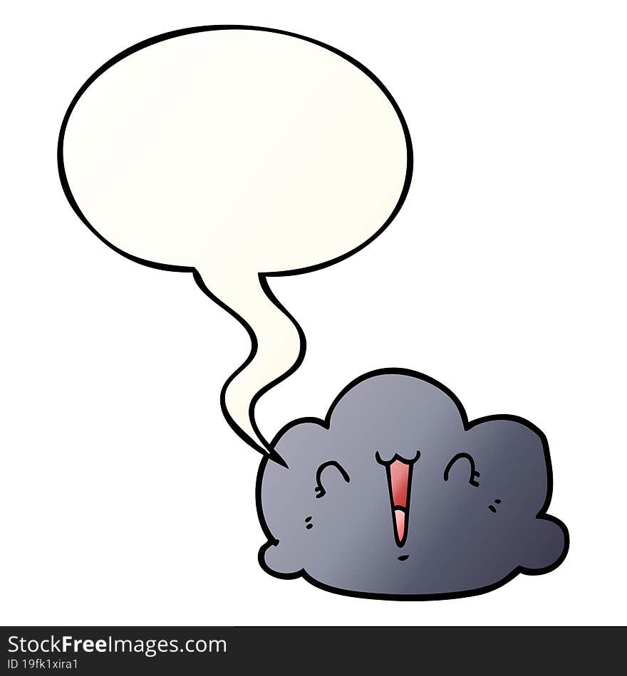 happy cloud cartoon and speech bubble in smooth gradient style