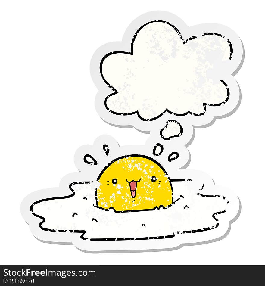 cute cartoon fried egg with thought bubble as a distressed worn sticker