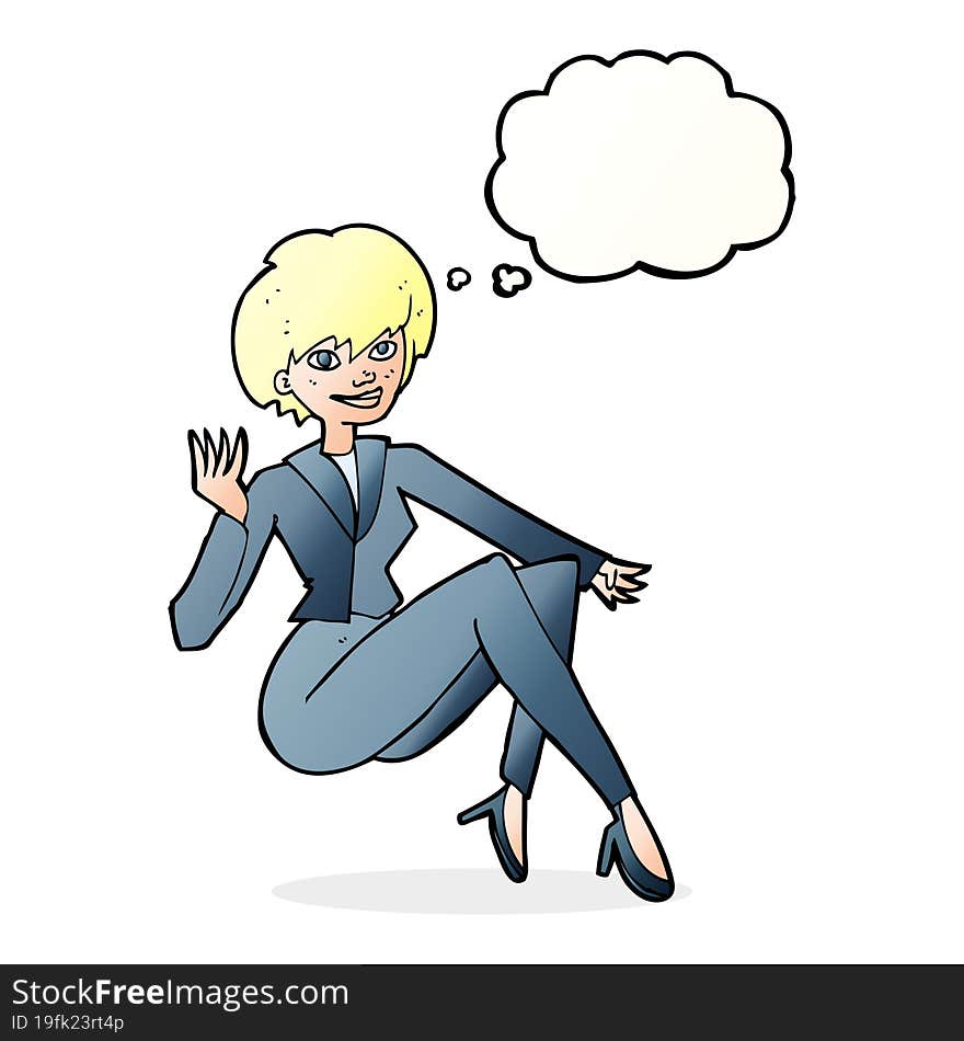 Cartoon Businesswoman Sitting With Thought Bubble