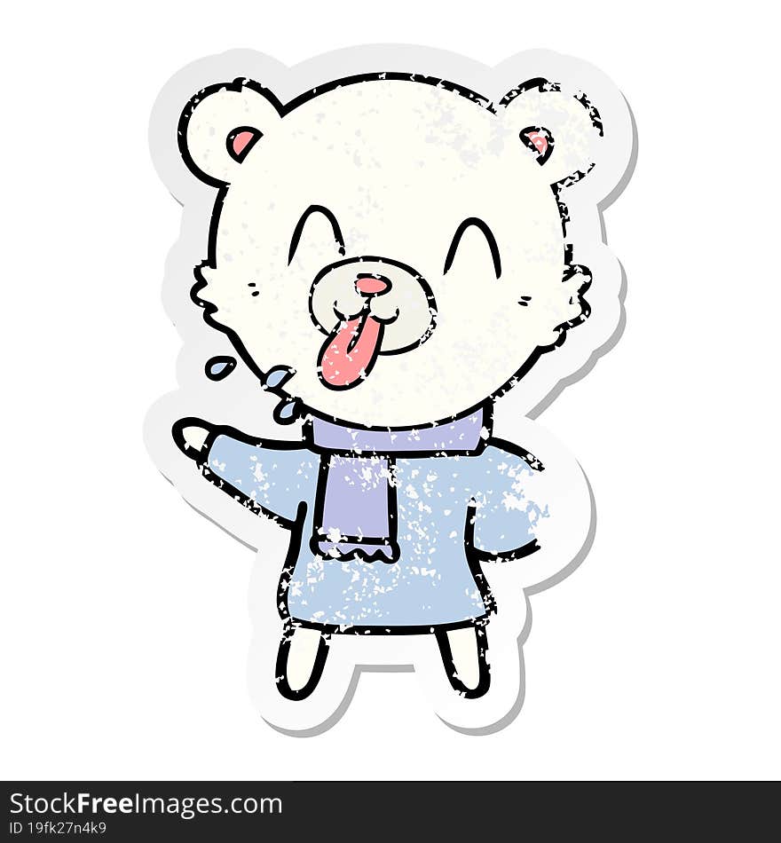 Distressed Sticker Of A Rude Cartoon Bear