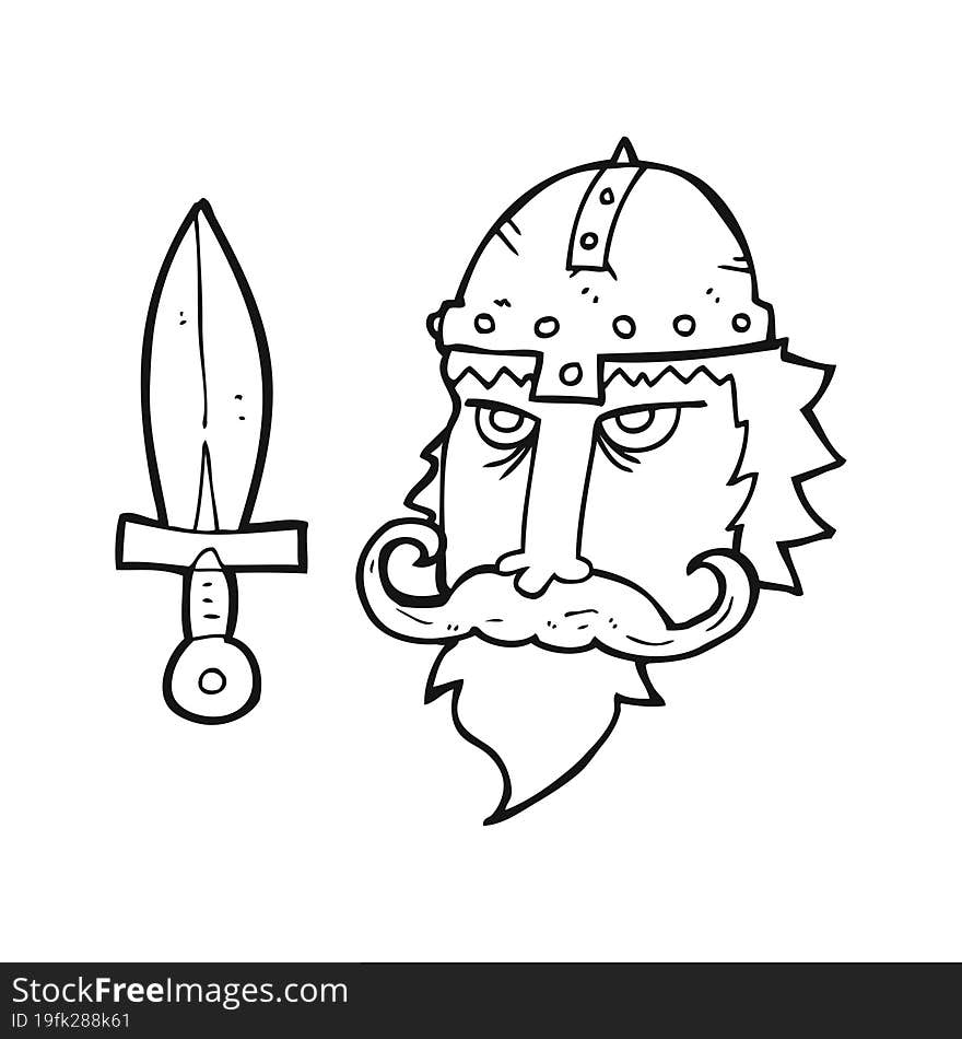 freehand drawn black and white cartoon viking warrior