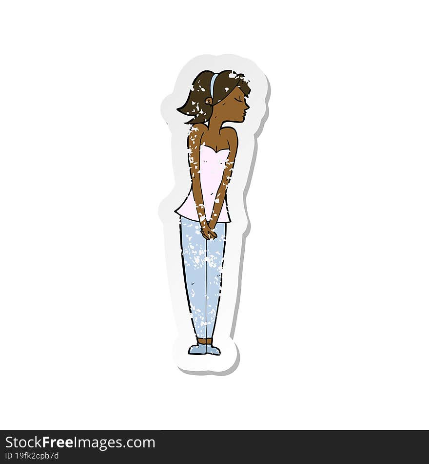 retro distressed sticker of a cartoon pretty woman