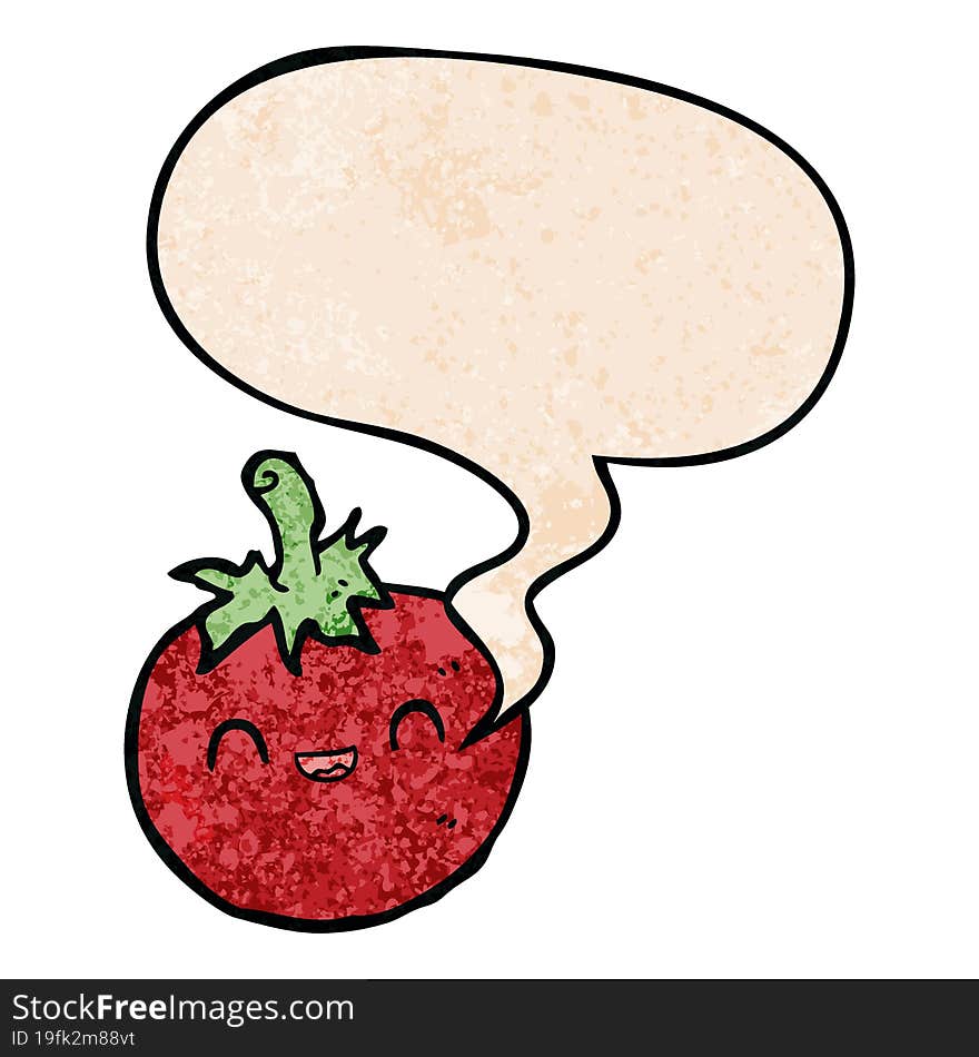 cute cartoon tomato and speech bubble in retro texture style