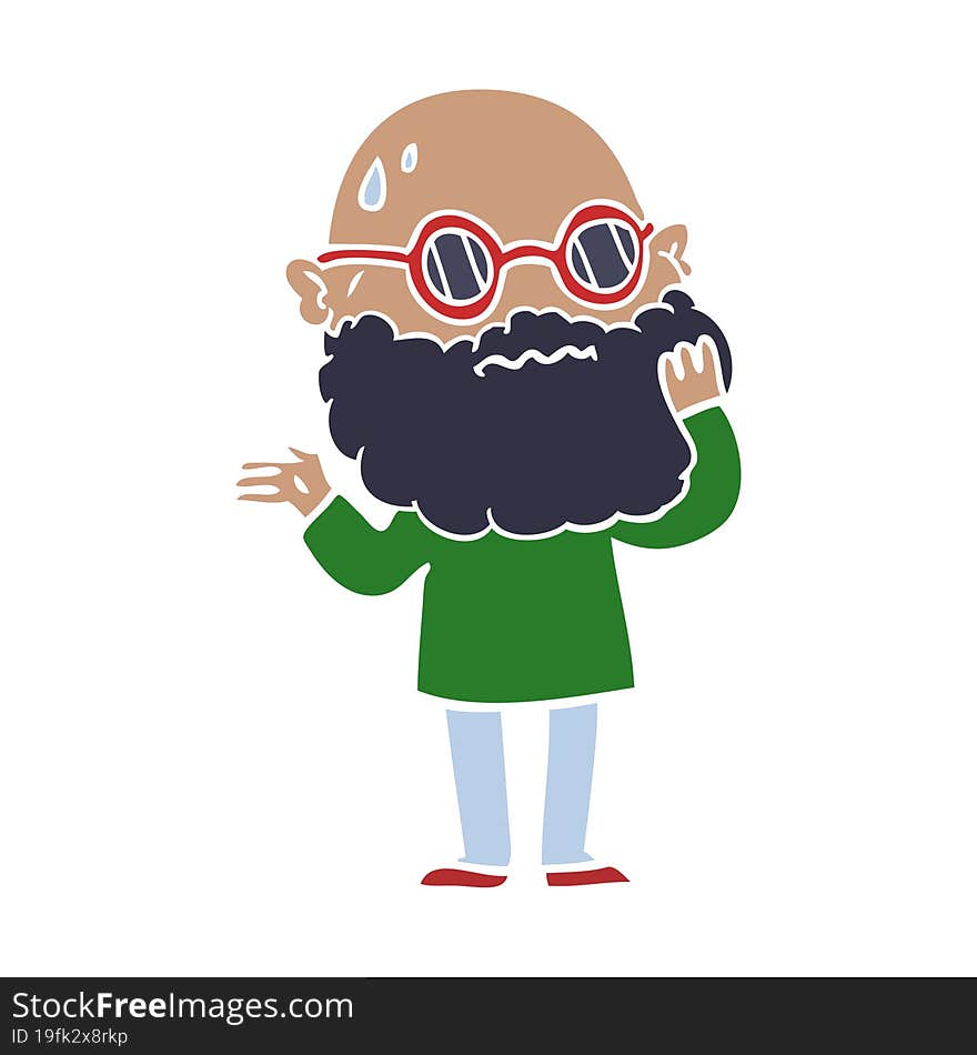 flat color style cartoon worried man with beard and sunglasses