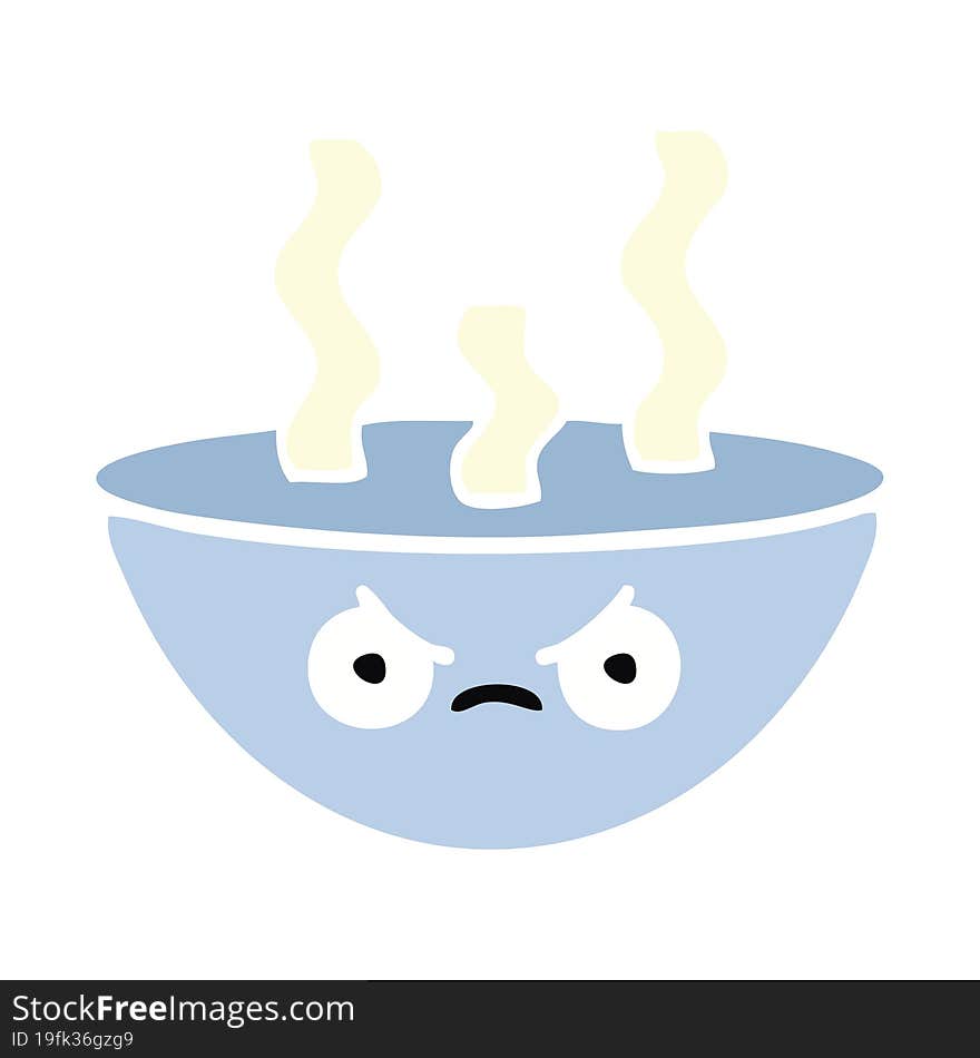 flat color retro cartoon of a bowl of hot soup