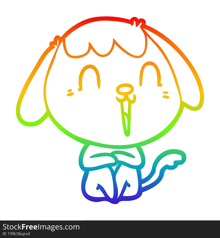 Rainbow Gradient Line Drawing Cute Cartoon Dog