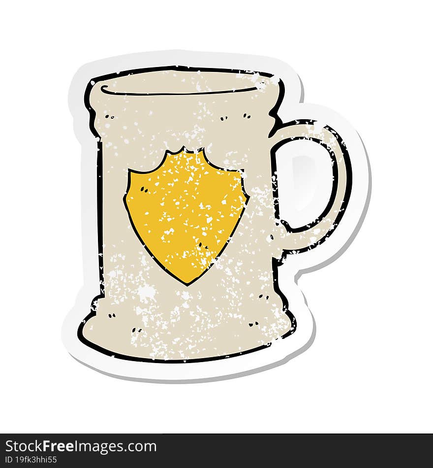 retro distressed sticker of a cartoon old tankard