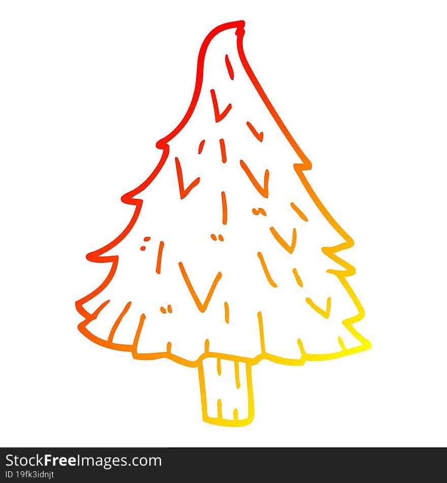 Warm Gradient Line Drawing Cartoon Christmas Tree