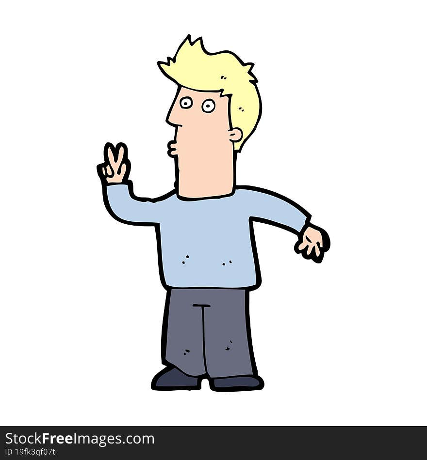 Cartoon Man Giving Peace Sign