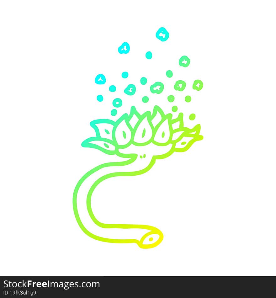 cold gradient line drawing cartoon flower releasing pollen