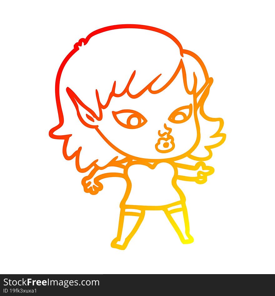 warm gradient line drawing pretty cartoon elf girl