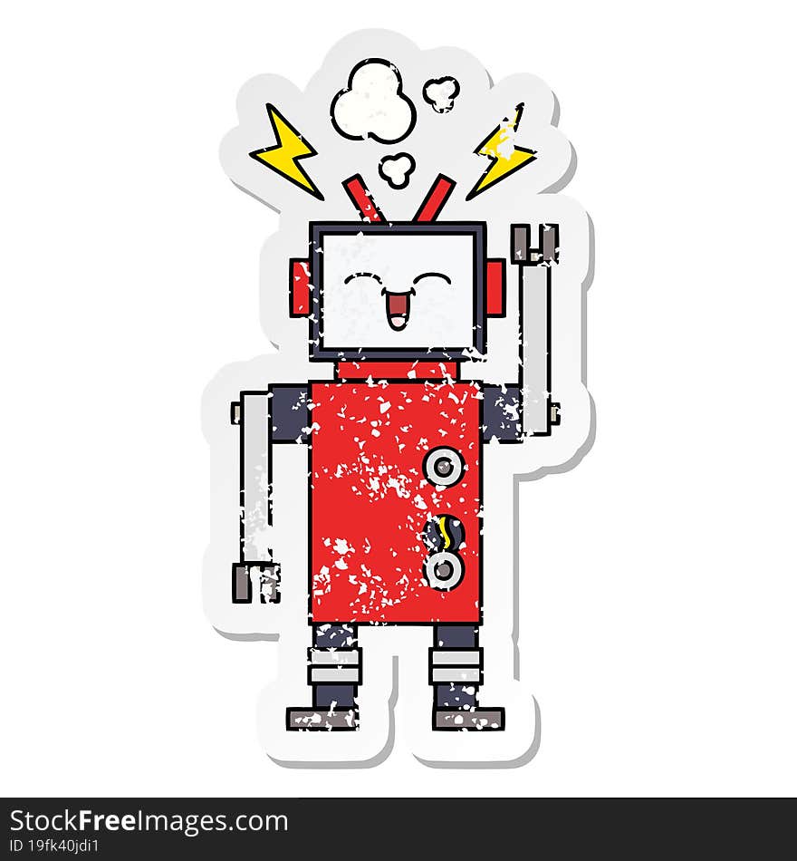 Distressed Sticker Of A Cute Cartoon Robot